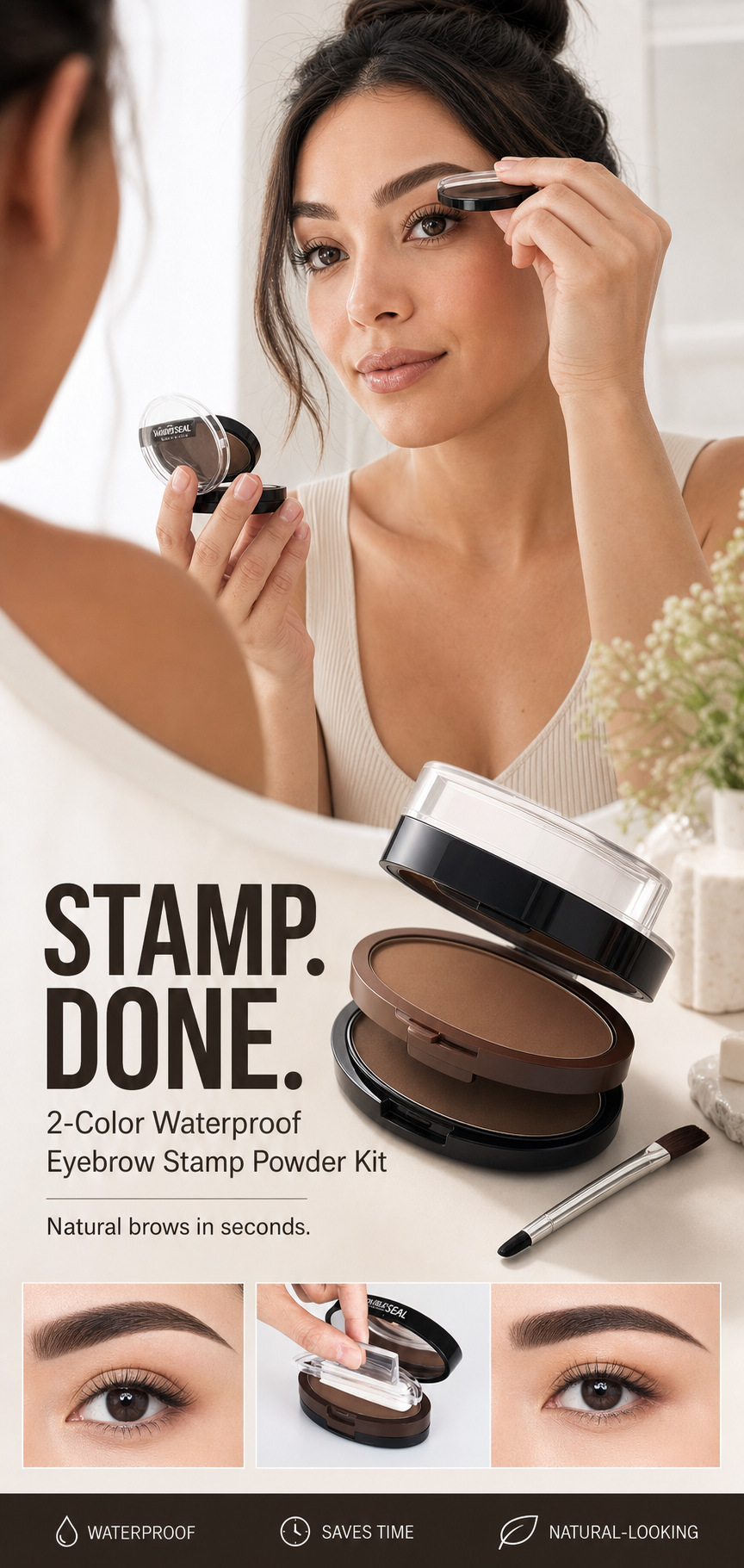 💄49% OFF NOW ! 🖌️2-Color Waterproof Eyebrow Stamp Powder Kit, Smudge-Proof Quick Natural Full Brow Makeup with Dual-End Brush