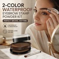 💄49% OFF NOW ! 🖌️2-Color Waterproof Eyebrow Stamp Powder Kit, Smudge-Proof Quick Natural Full Brow Makeup with Dual-End Brush