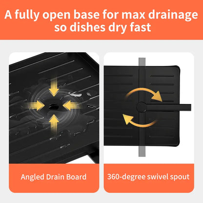 🏆Foldable Over Sink Dish Drying Rack｜Pull-Out 2-Tier Dish Drainer with Utensil Holder｜Space Saving Kitchen Organizer for Small Kitchens