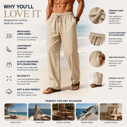 👖 LIMITED-TIME 49% OFF! ✨ Men's Breathable Linen Trousers – Loose Fit, Drawstring Waist, Functional Pockets 🌿