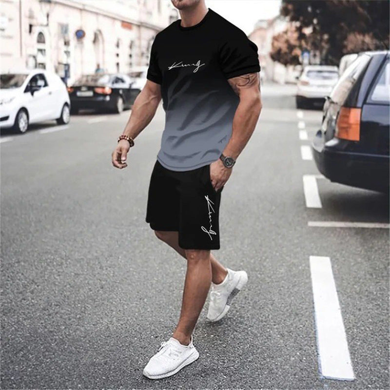 🏖️Summer Cool Deal: ONLY ￡18.99!!😎Men's Gradient Color T-Shirt & Shorts Set