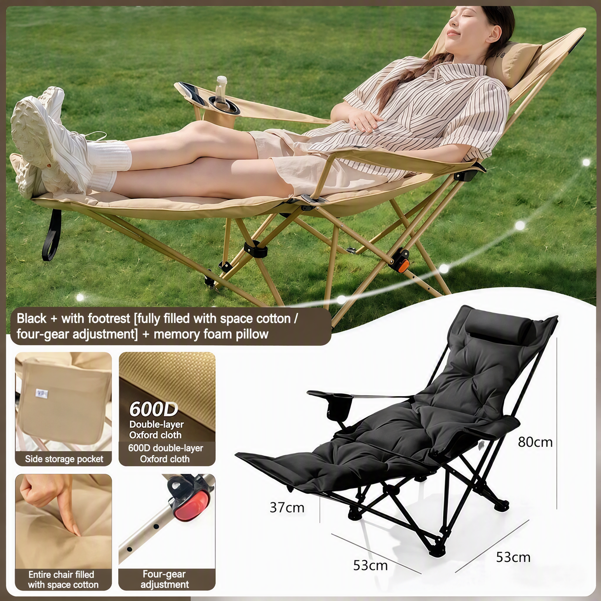 🥳2026 BESTSELLER🥾 Adjustable Folding Chair – 3/4 Recline Positions, Leg Rest – Reinforced Carbon Steel, 300 lbs – 600D Oxford – Folds for Camping & Beach! 🛡️💨