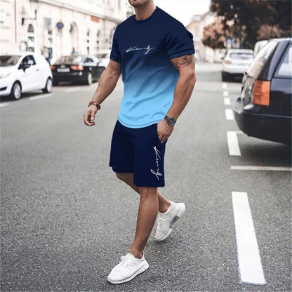 🏖️Summer Cool Deal: ONLY ￡18.99!!😎Men's Gradient Color T-Shirt & Shorts Set