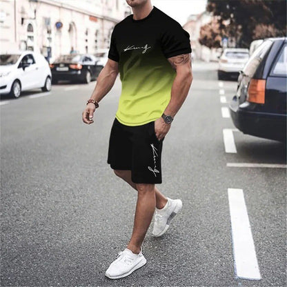 🏖️Summer Cool Deal: ONLY ￡18.99!!😎Men's Gradient Color T-Shirt & Shorts Set