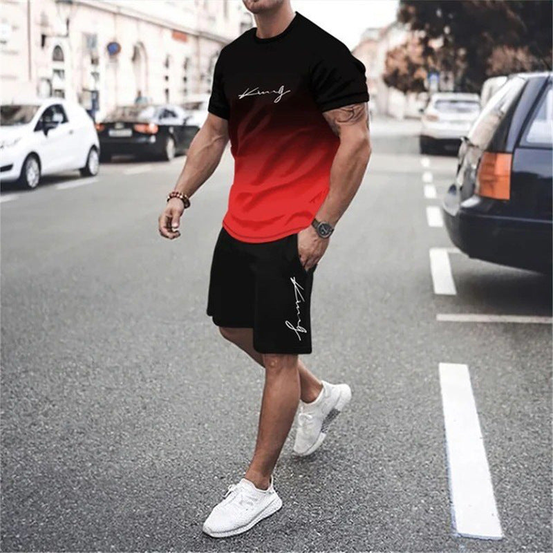 🏖️Summer Cool Deal: ONLY ￡18.99!!😎Men's Gradient Color T-Shirt & Shorts Set