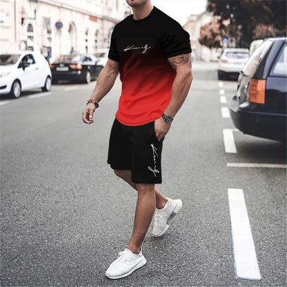 🏖️Summer Cool Deal: ONLY ￡18.99!!😎Men's Gradient Color T-Shirt & Shorts Set