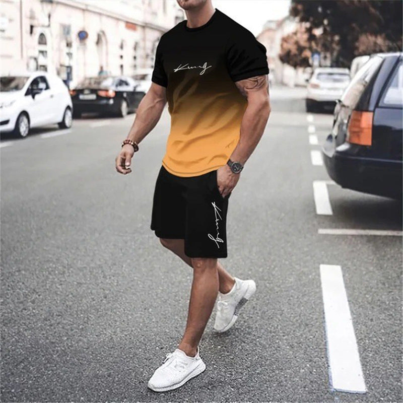 🏖️Summer Cool Deal: ONLY ￡18.99!!😎Men's Gradient Color T-Shirt & Shorts Set