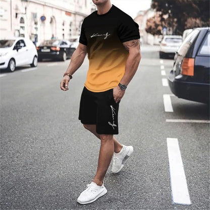 🏖️Summer Cool Deal: ONLY ￡18.99!!😎Men's Gradient Color T-Shirt & Shorts Set