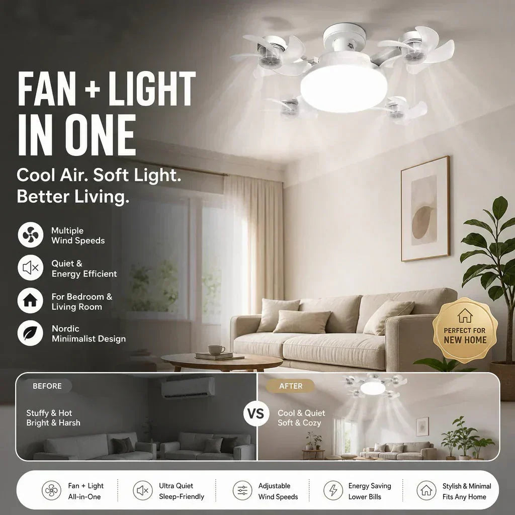 🌀49% OFF NOW! 💡Foldable Socket Ceiling Fan Light with Remote, Energy-Saving Cooling & Lighting for Bedroom & Home