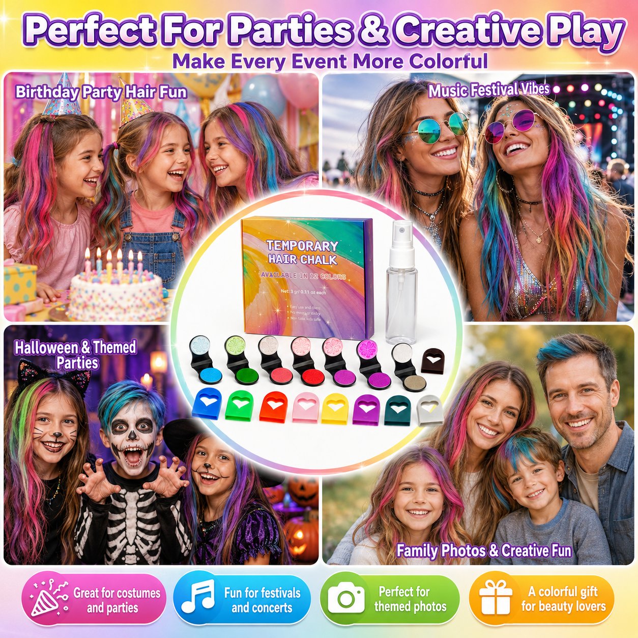 🔥Last Day 49% OFF🌈12-Color Temporary Hair Chalk Applicator Set