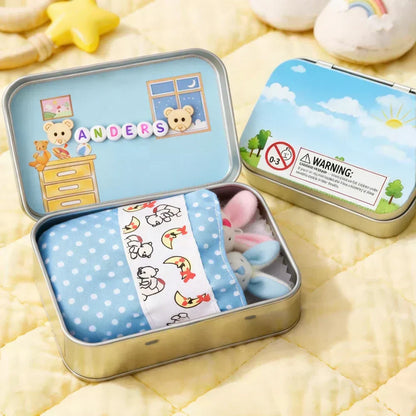 💎 49% OFF! 💎 Bunny Mummy & Baby Plush Pocket Tin – Handmade Easter Collectible with Cozy Blanket (Pink/Blue Ears) 🐇🎁
