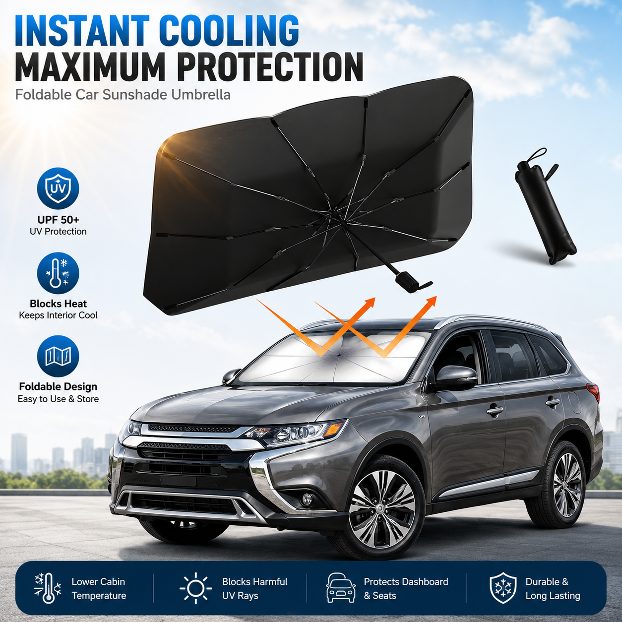 ⏰🔥LIMITED TIME 49% OFF!🔥50K+ SOLD! Upgraded Car Windshield Sun Shade Umbrella