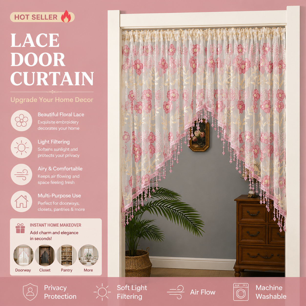 🌸Lace Short Door Curtain with Tassels