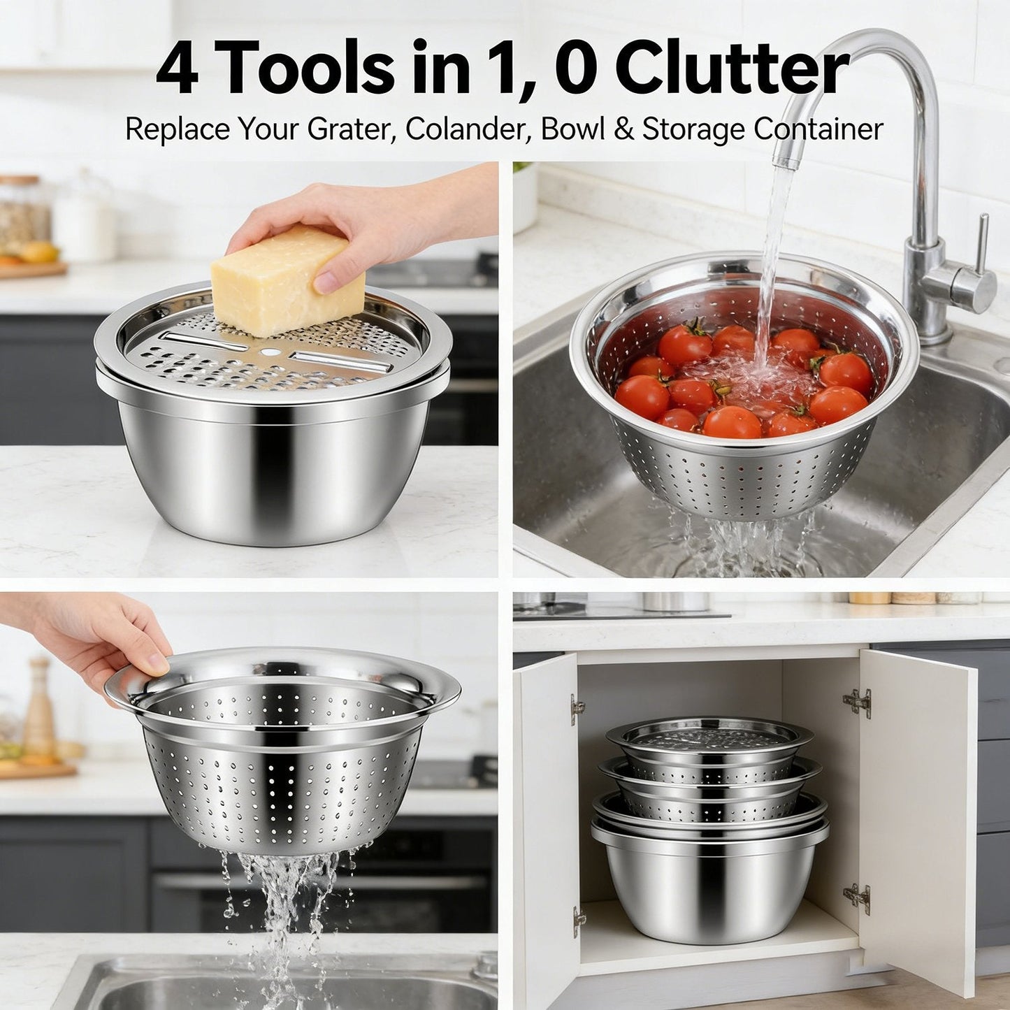 🔥HOT SALE 49% OFF-🌞🍴 German Quality 3-in-1 Stainless Steel Grater Bowl