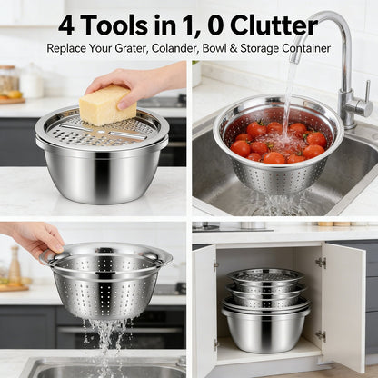 🔥HOT SALE 49% OFF-🌞🍴 German Quality 3-in-1 Stainless Steel Grater Bowl