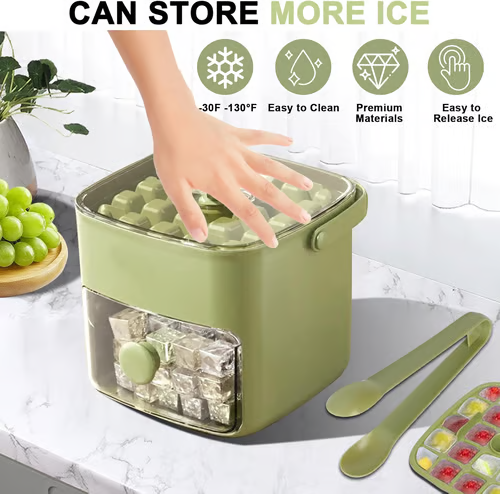 🥳2026 HOT SALE🥳💞50K+ SOLD!💥🥤🧊 49% OFF! Ice Cube Maker with Storage – 48 cubes at once, leak‑proof lid. Stackable, saves space. Includes ice scoop & tong. A summer essential. 🏖️✅