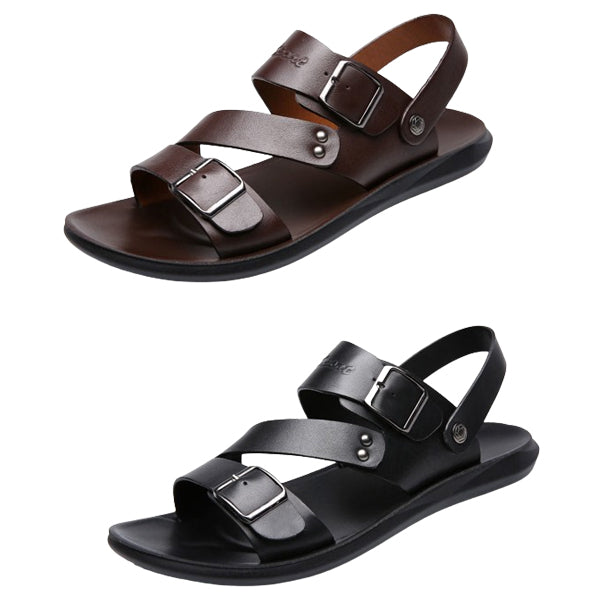🏆LIMITED-TIME 49% OFF! ✨ Men's Leather Beach Sandals – Cowhide Upper, Non-Slip Sole, Open Toe 🌊