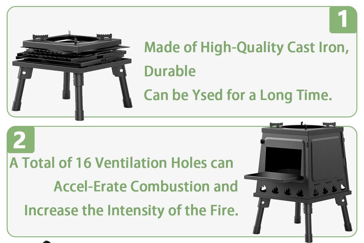 🔥 LIMITED‑TIME 49% OFF! 🏕️ Portable Cast Iron Wood Burning Rocket Stove – 16-Vent High-Efficiency Foldable Outdoor Camp Cooker 🪵