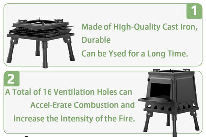 🔥 LIMITED‑TIME 49% OFF! 🏕️ Portable Cast Iron Wood Burning Rocket Stove – 16-Vent High-Efficiency Foldable Outdoor Camp Cooker 🪵