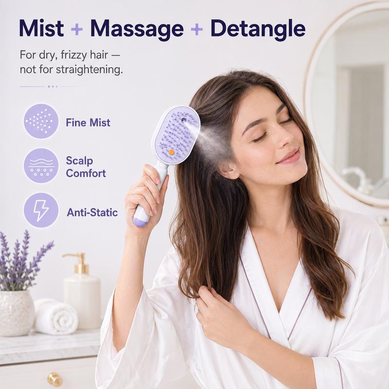 💖LAST DAY SALE 49% OFF💁‍♀️✨Electric Spray Air Cushion Massage Comb💨| Self-Cleaning Anti-Tangle ✨ | Perfect for Dry, Brittle Hair 💧🌟