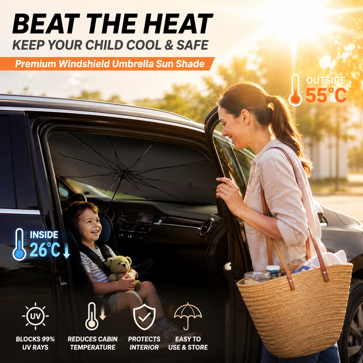 ⏰🔥LIMITED TIME 49% OFF!🔥50K+ SOLD! Upgraded Car Windshield Sun Shade Umbrella