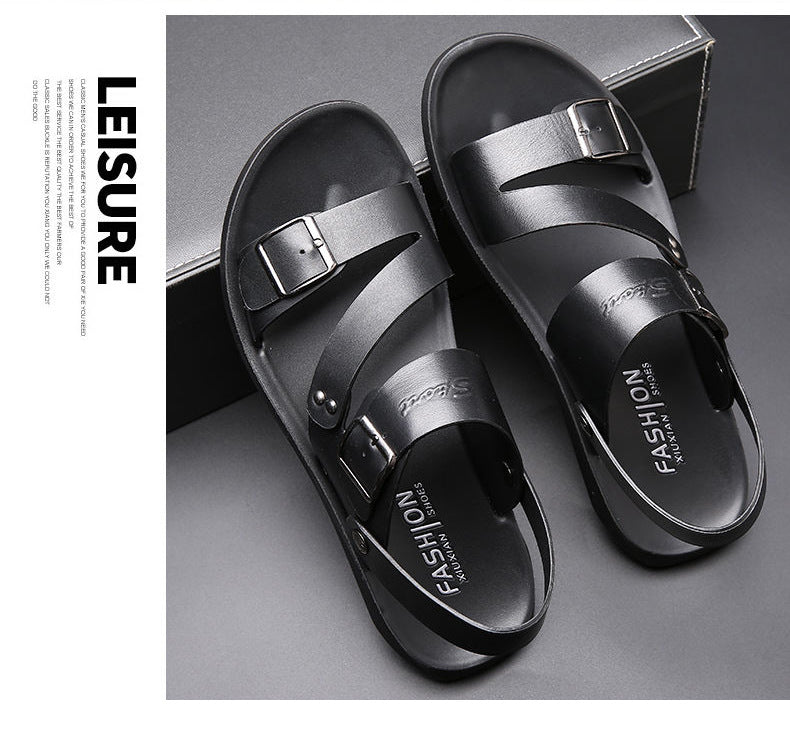 🏆LIMITED-TIME 49% OFF! ✨ Men's Leather Beach Sandals – Cowhide Upper, Non-Slip Sole, Open Toe 🌊