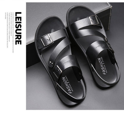 🏆LIMITED-TIME 49% OFF! ✨ Men's Leather Beach Sandals – Cowhide Upper, Non-Slip Sole, Open Toe 🌊