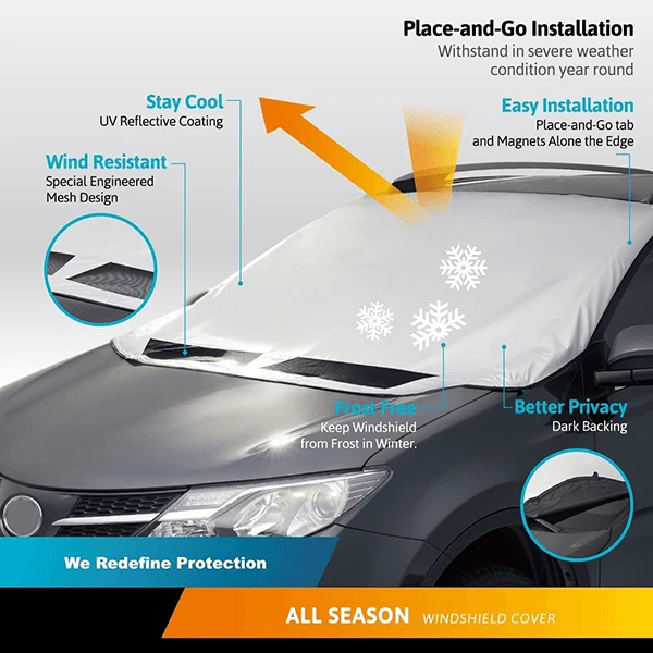 ❄️☀️ 49% OFF! Windshield Anti-Snow & Anti-Frost Cover with Mirror Protection – Ready-to-Drive in Any Weather!