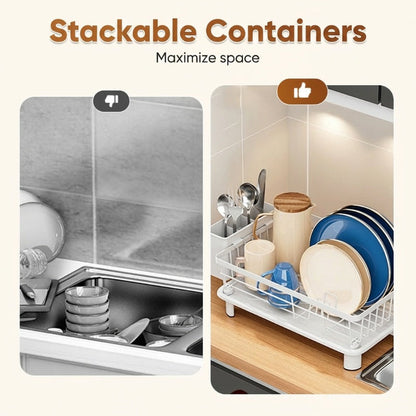 🔥49% OFF🧼🍽️Heavy-Duty 360° Rotating Dish Drainer Rack – Large Capacity, Rust-Resistant & Space-Saving✨
