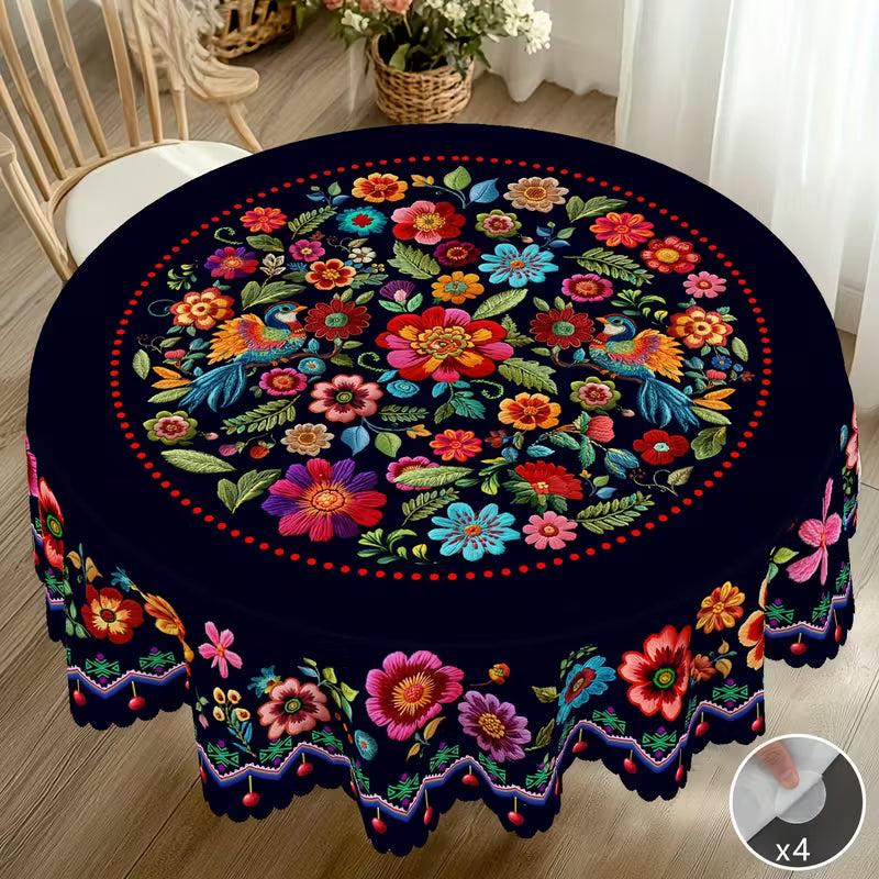 📢📢49% OFF !! ⏰Mexican Floral Tablecloth With Scalloped Edge