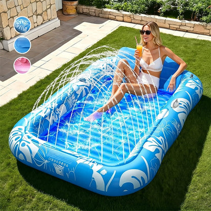 🥳2026 HOT SALE🥳💞50K+ SOLD!😎💦 49% OFF! Inflatable Tanning Pool Lounger – Smart spray cools you automatically. Detachable pillow, cup holders & safety handles. Holds 2 adults (350lb). Perfect for garden or beach! 🏖️🌞