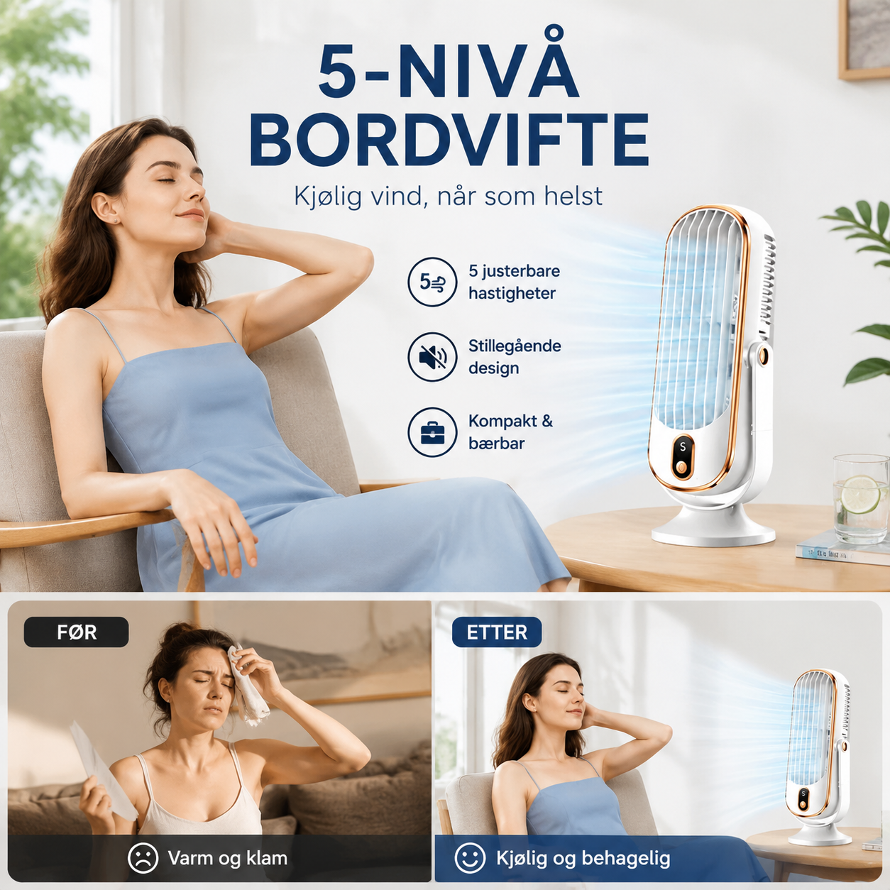 🥳2026 HOT SALE🥳💞50K+ SOLD!💨🌙 49% OFF! Portable Table Fan – 5 speeds, ultra‑quiet, gentle breeze. Perfect for bedroom or office. Stay cool without noise! 😴✨