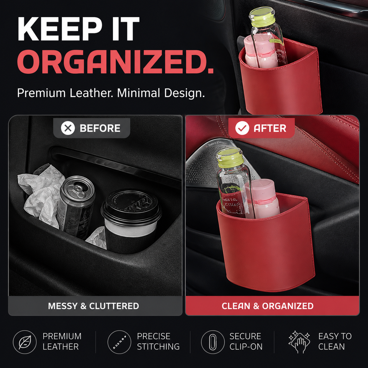 🥳2026 HOT SALE🥳💞50K+ SOLD!🚗🧺 49% OFF! Leather Car Door Cup Holder – Wide‑mouth opening, easy reach for drinks & phone. Clip‑on secure fit. PU leather, tough & stylish. 🛡️✨