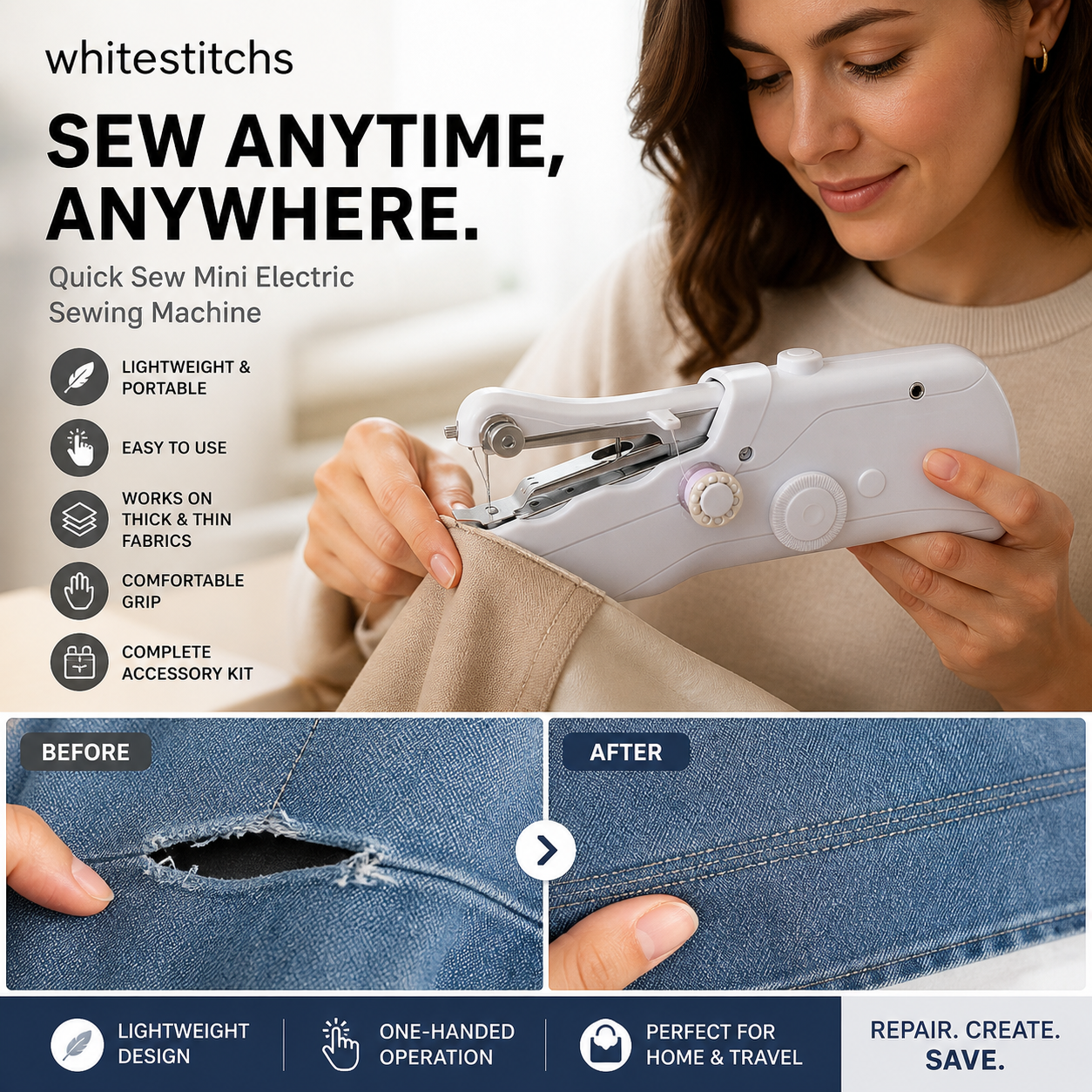 🔥HOT SALE 49% OFF🧵 Mini Electric Sewing Machine – Lightweight, Portable & Easy to Use! ✨