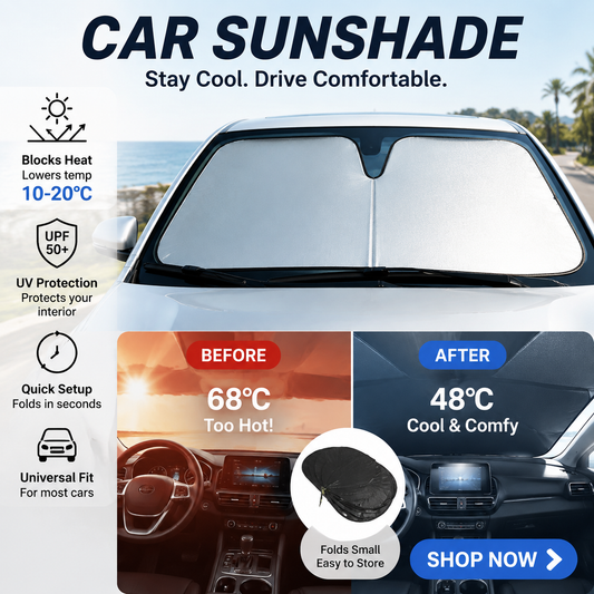 🚗 49% OFF ! ☀️ Car Sunshade – Effective Heat Insulation, UV Block & Easy Foldable Auto Windshield Protector
