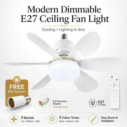 🏆LAST DAY SALE 49% OFF🔥SmartBreez™ LED Ceiling Fan Light – 20.5” Ultra-Quiet with Remote 🎯 | E27 + FREE B22 Adapter 🔌 | For Bedroom 😴, Kitchen 👩‍🍳 & Garage 🛠️ – UK Ready!