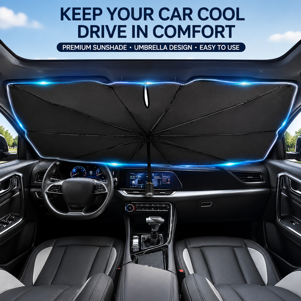 ⏰🔥LIMITED TIME 49% OFF!🔥50K+ SOLD! Upgraded Car Windshield Sun Shade Umbrella