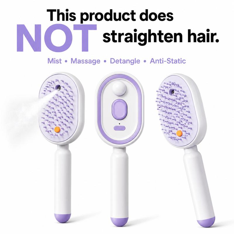 💖LAST DAY SALE 49% OFF💁‍♀️✨Electric Spray Air Cushion Massage Comb💨| Self-Cleaning Anti-Tangle ✨ | Perfect for Dry, Brittle Hair 💧🌟