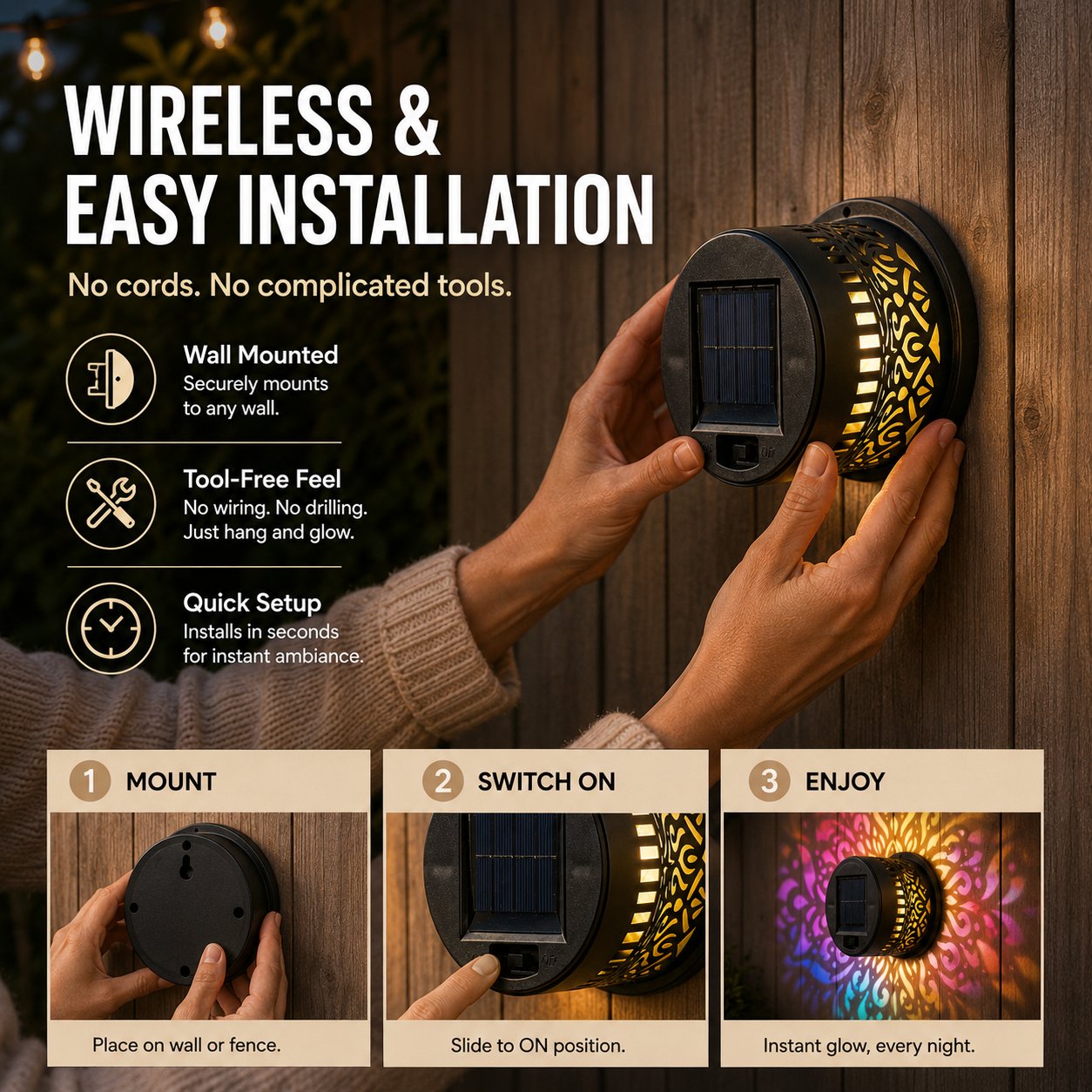 🌙⏳LIMITED-TIME 53% OFF! ⏰ Solar Mandala Wall Light – Dreamy Night Projection ✨