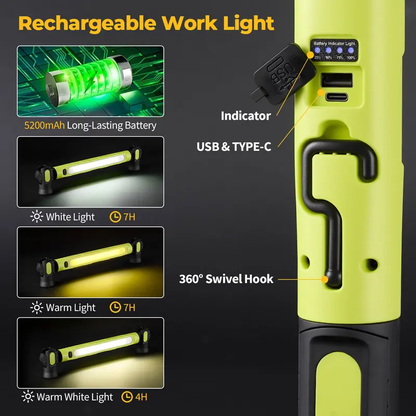 📢📢49% OFF !! ⏰3000LM LED Work Light – Magnetic + hook, 5200mAh battery, 360° rotation. Type‑C fast charge. Bright as day anywhere! 🔋✨