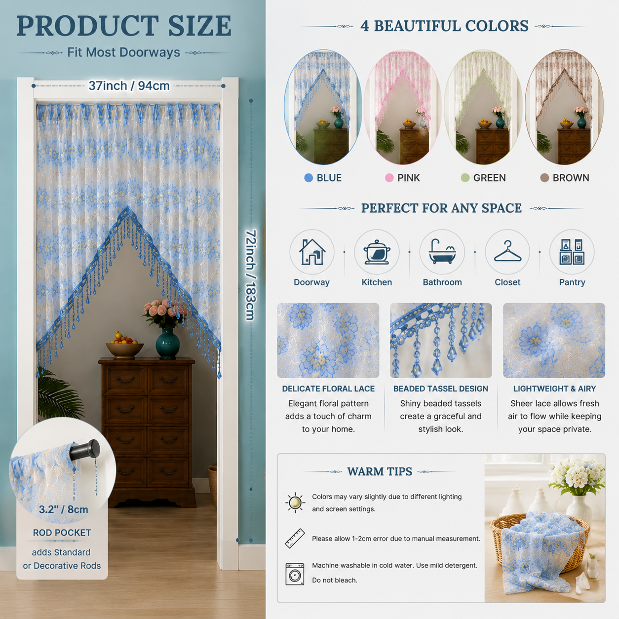 🌸Lace Short Door Curtain with Tassels