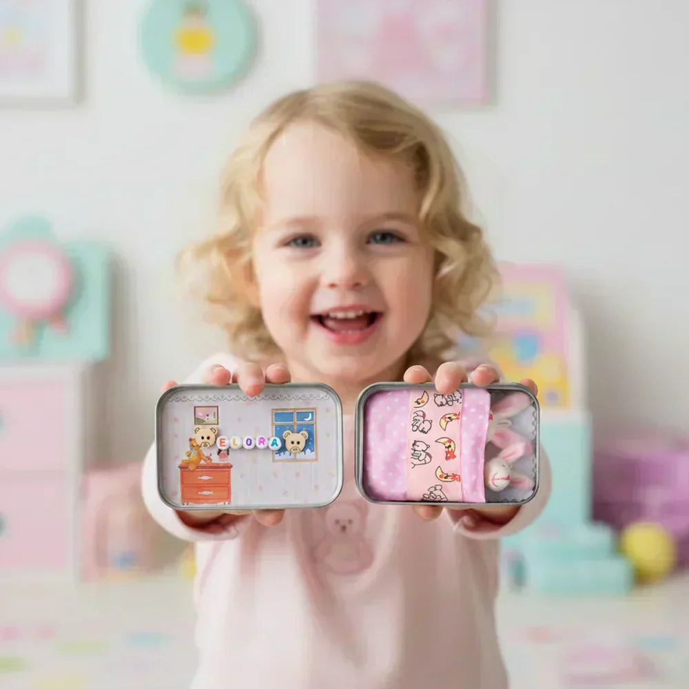 💎 49% OFF! 💎 Bunny Mummy & Baby Plush Pocket Tin – Handmade Easter Collectible with Cozy Blanket (Pink/Blue Ears) 🐇🎁