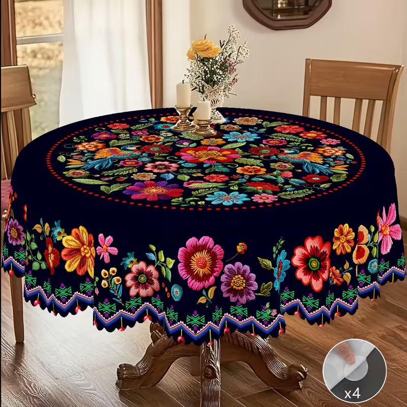 📢📢49% OFF !! ⏰Mexican Floral Tablecloth With Scalloped Edge