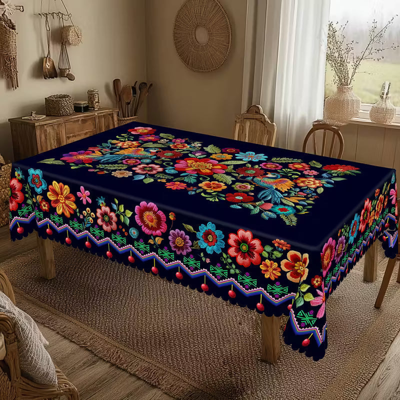 📢📢49% OFF !! ⏰Mexican Floral Tablecloth With Scalloped Edge