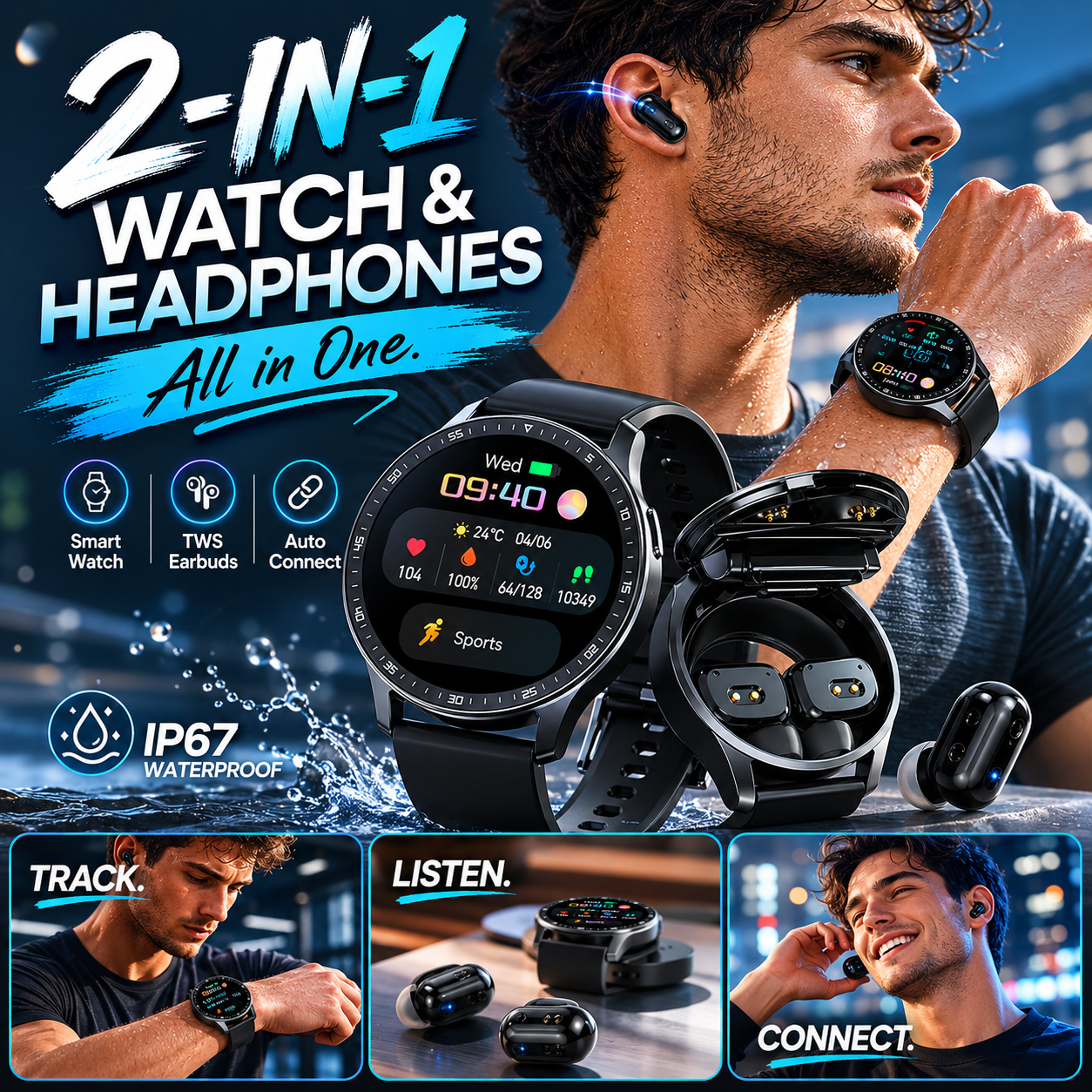 ⌚ 49% OFF NOW! 🎧 2-in-1 Smartwatch with Wireless Earbuds – Music, Calls & Fitness All in One 📱