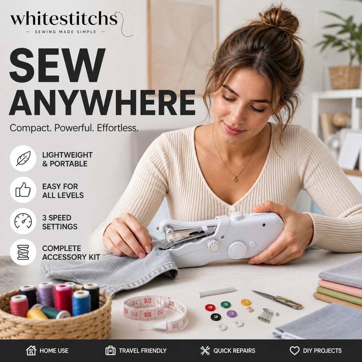 🔥HOT SALE 49% OFF🧵 Mini Electric Sewing Machine – Lightweight, Portable & Easy to Use! ✨