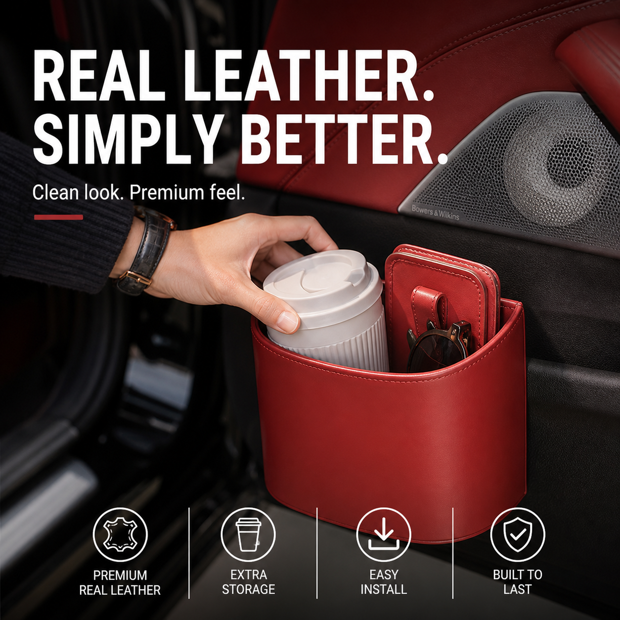 🥳2026 HOT SALE🥳💞50K+ SOLD!🚗🧺 49% OFF! Leather Car Door Cup Holder – Wide‑mouth opening, easy reach for drinks & phone. Clip‑on secure fit. PU leather, tough & stylish. 🛡️✨
