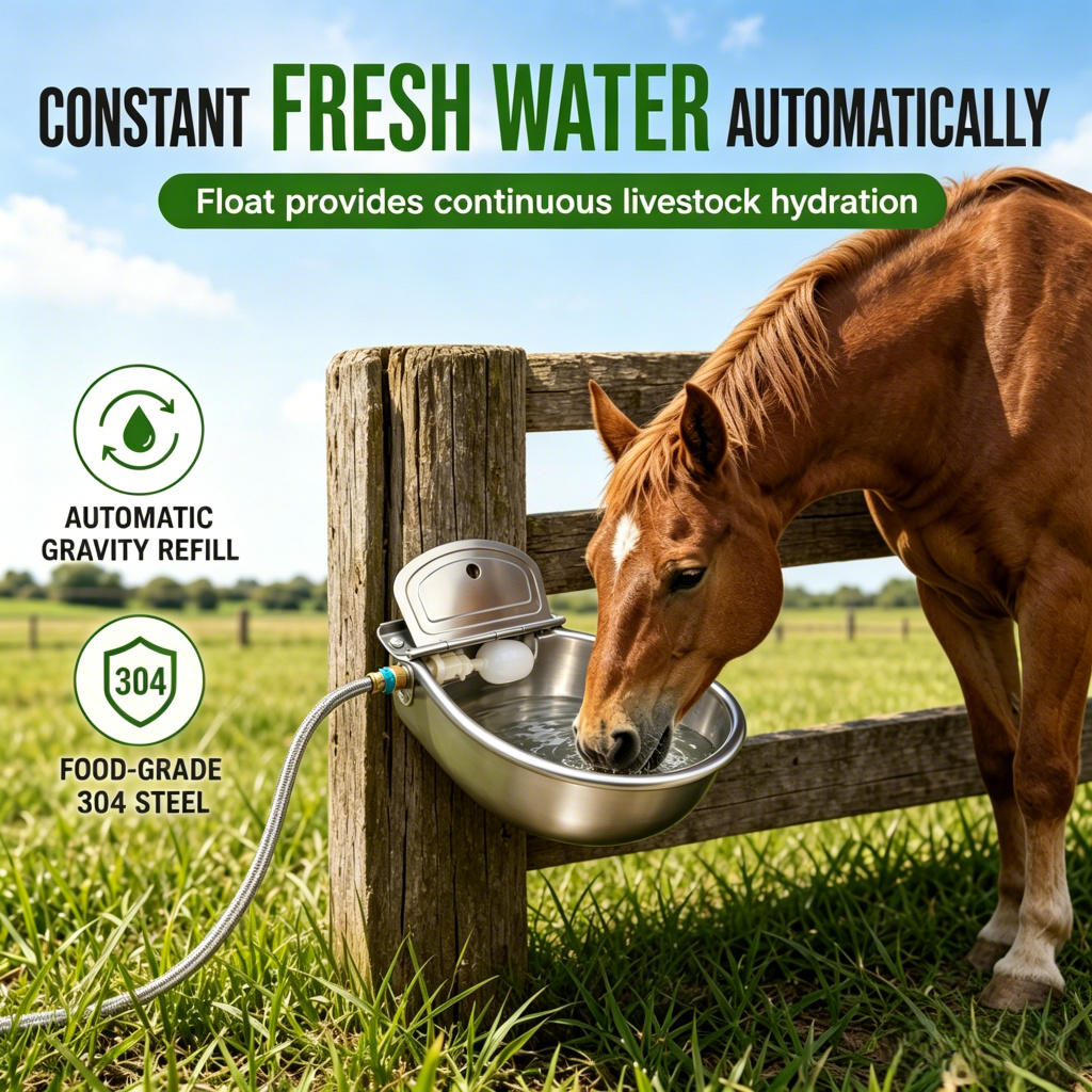 ⏳🔥LIMITED-TIME 49% OFF! ⏰🐄 Automatic 304 Stainless Steel Drinking Bowl with Float and Drain Hole for Cattle Horses Sheep and Dogs 🤖