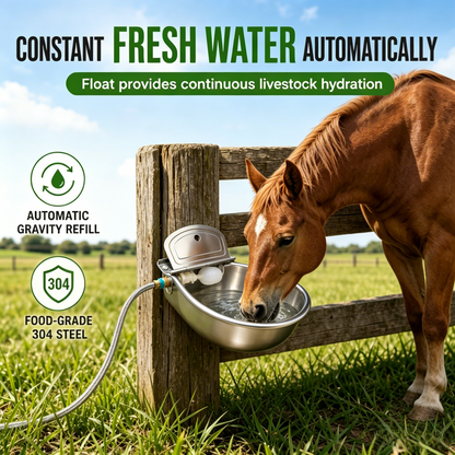 ⏳🔥LIMITED-TIME 49% OFF! ⏰🐄 Automatic 304 Stainless Steel Drinking Bowl with Float and Drain Hole for Cattle Horses Sheep and Dogs 🤖