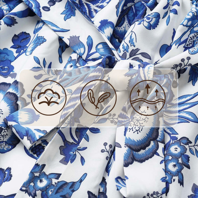 European  blue printed dress, showcase your elegant charm! 🌹✨